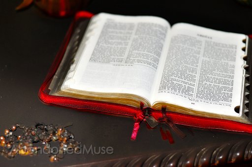 bible.jpg - Bible on the alter with the Virgin on it.